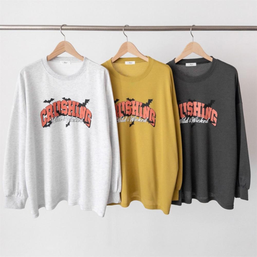New Arrivals Open Run Women Print Puff Sleeve Long Sleeve Oversize Round Tee