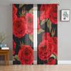 Bright Red Rose Flower Sheer Curtains For Living Room Window Transparent Voile Tulle Curtain Bedroom Drapes Home Decor