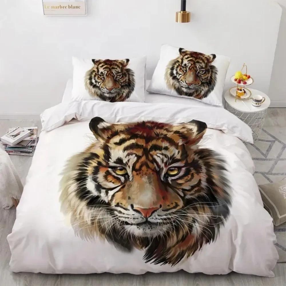 3D Animal Tigers Bedding Set 2/3PCS Soft Microfiber Queen King Twin Size Duvet Cover Set with Pillowcases Teens Boys Bed Linen