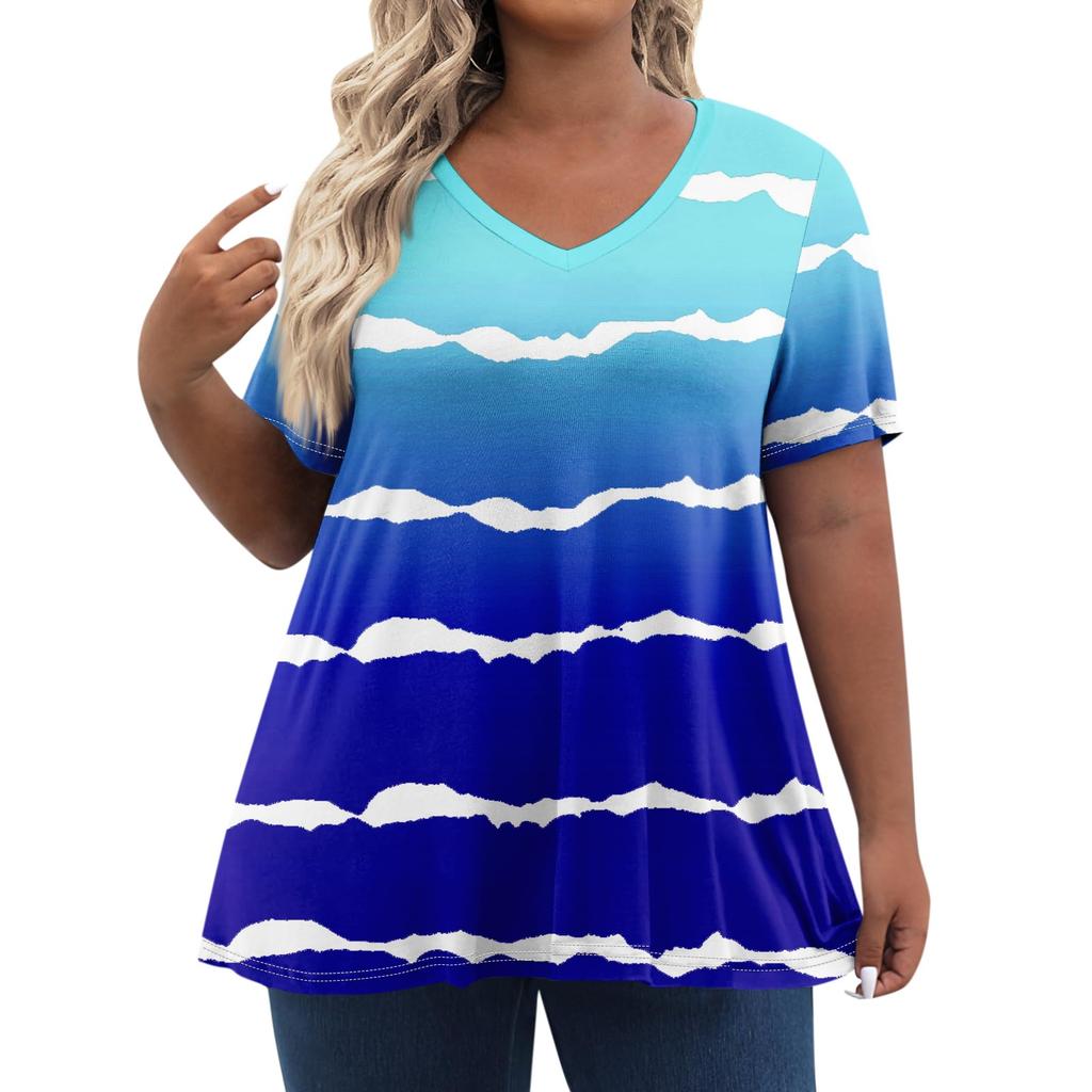 Womens Plus Size Tops Shorts Sleeve Shirts V Neck Casual Clothing Clothes Printed Tops