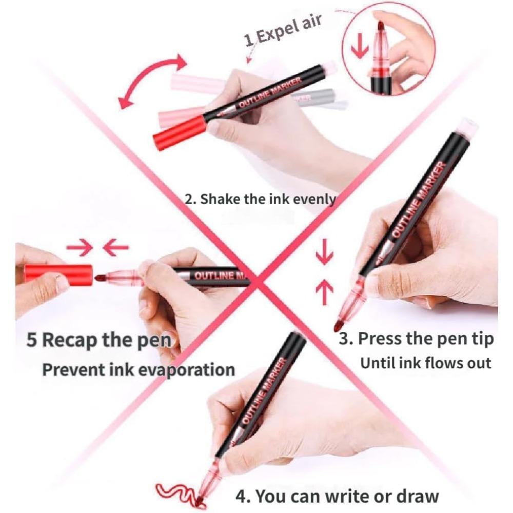 Fantasy Glitter Dual-Line Outline Pen, 8/12/24/36 Set Outline Markers, Self-Draw Outline Metallic Markers