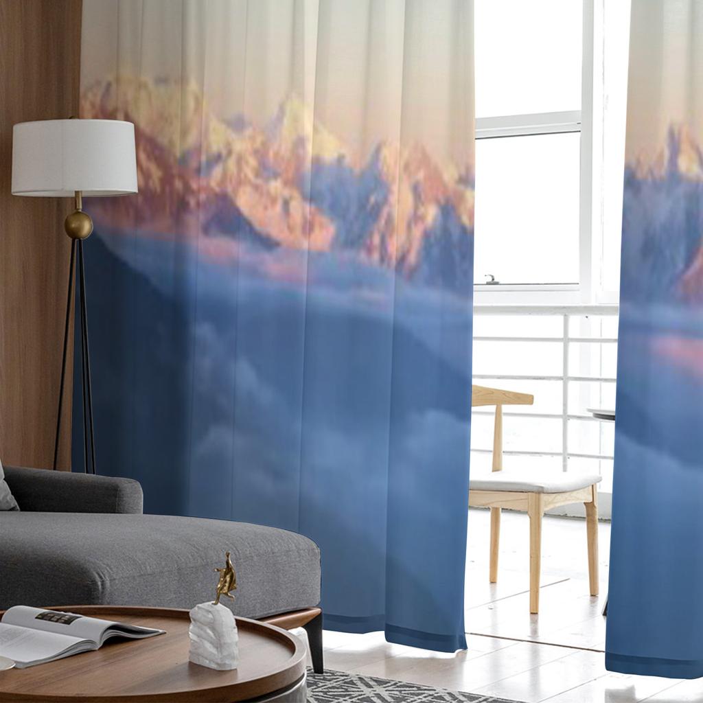 Альпийский пейзаж с вершинами, покрытыми снегом и облаками, прозрачные тюлевые шторы для гостиной, кухни, декор, вуаль, занавеска из органзы