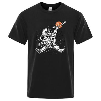 Футболка Spaceman Dunk для мужчин и женщин из хлопка и эко-футболки, футболки большого размера, дышащие, свободные, с коротким рукавом, удобные топы