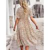 Summer Women V Neck Elegant Printed Short Sleeve High Waist A Line Floral Holiday Dress