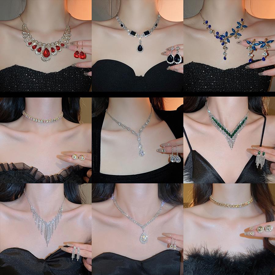 European & American Luxury Zircon Jewelry Set: Retro Clavicle Chain Necklace, Versatile Fashion Accessory