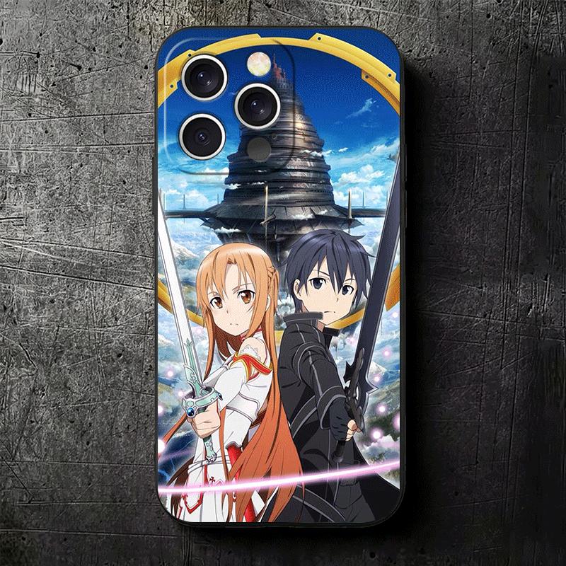 Мягкий чехол для телефона S-Sword O-Online SAO Anime для iPhone 16 16E 17 Air 15 Pro Max 14 Plus 13 Mini 11 12 7 Черный Чехол Задняя Крышка