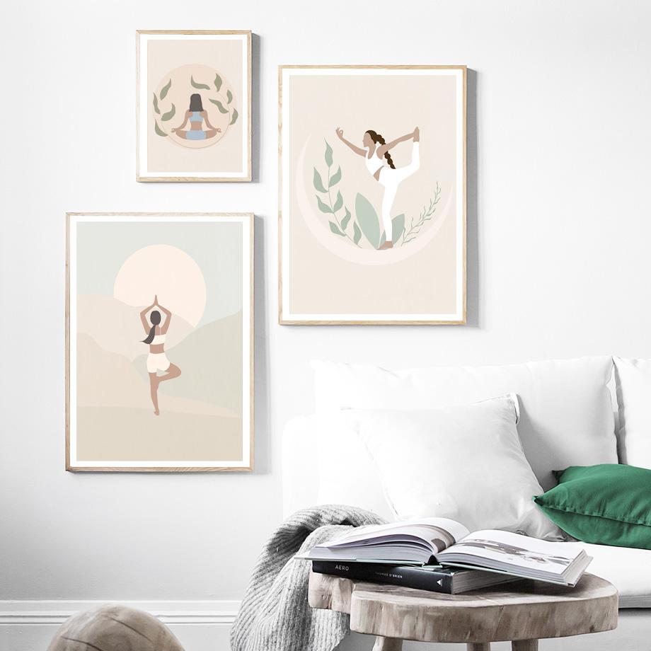 Boho Lotus Yoga Girl Медитация Успокаивающий Дзен Холст Картина Скандинавские Плакаты Печать Настенные Картины Для Гостиной Домашний Декор
