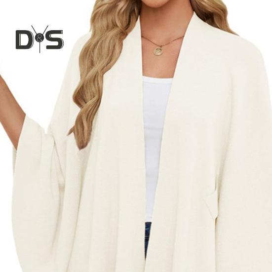 Плащ-топ женский однотонный цвет рукава летучая мышь стиль шаль пальто средней длины крест-накрест дизайн плащ стиль блузка