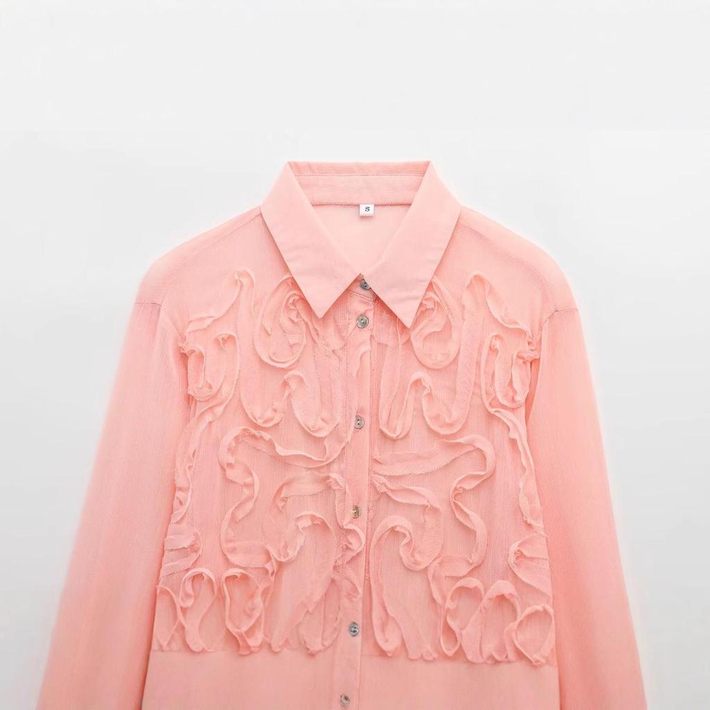 2025 Spring Women's European & American Fashion Versatile Embossed Front Shirt