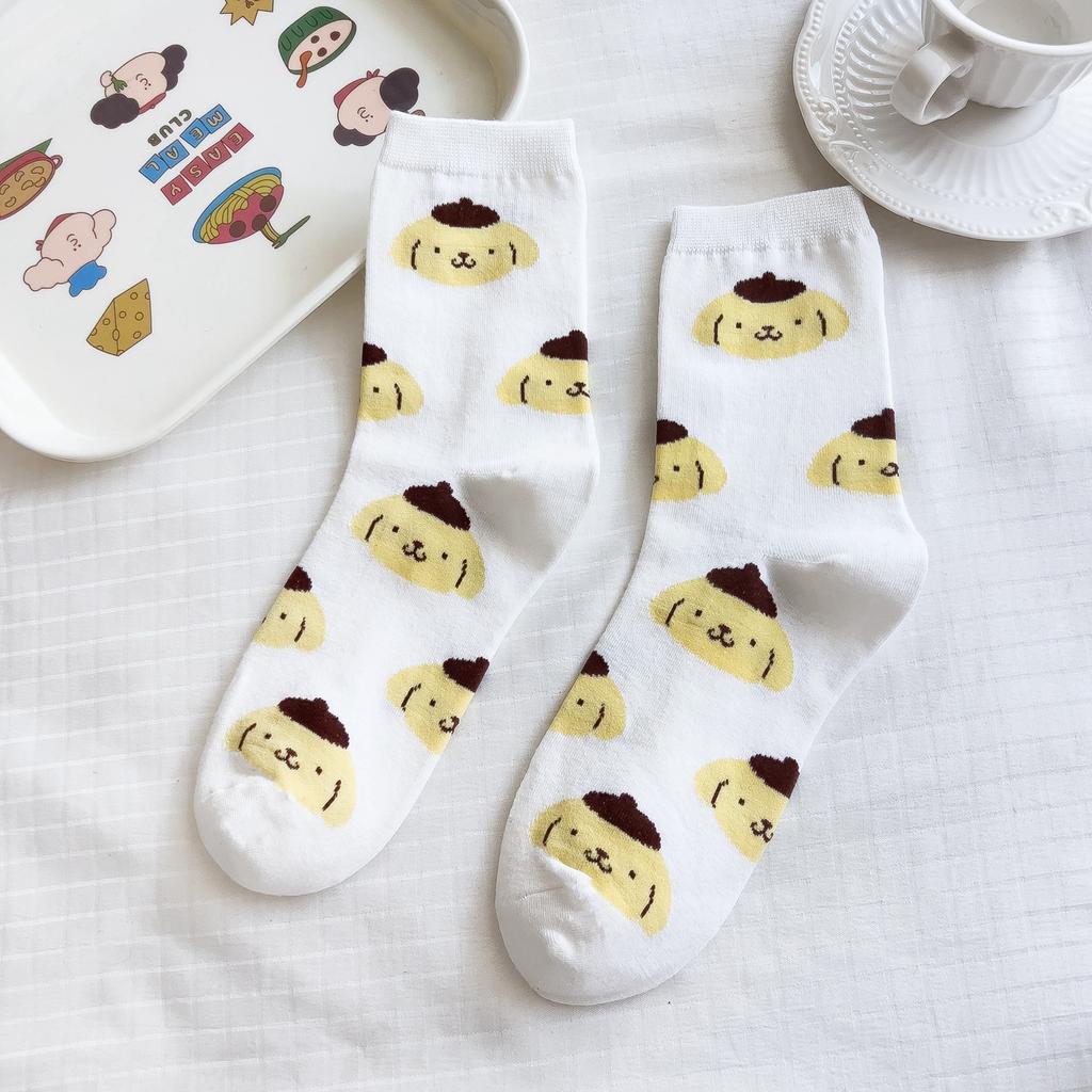 Sanrio Mymelody Cinnamoroll Pom Pom Purin Носки средней длины Инс Дышащие Минималистичный дизайн Повседневные спортивные носки Подарки для девочек Милые