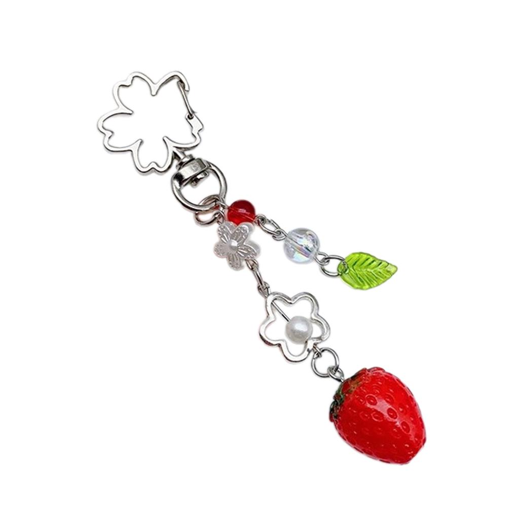 Fashionable Strawberry Pendant Phone Charm Unique Heart Flower Keychain Vibrant Beaded Pendant for Cellphone Camera