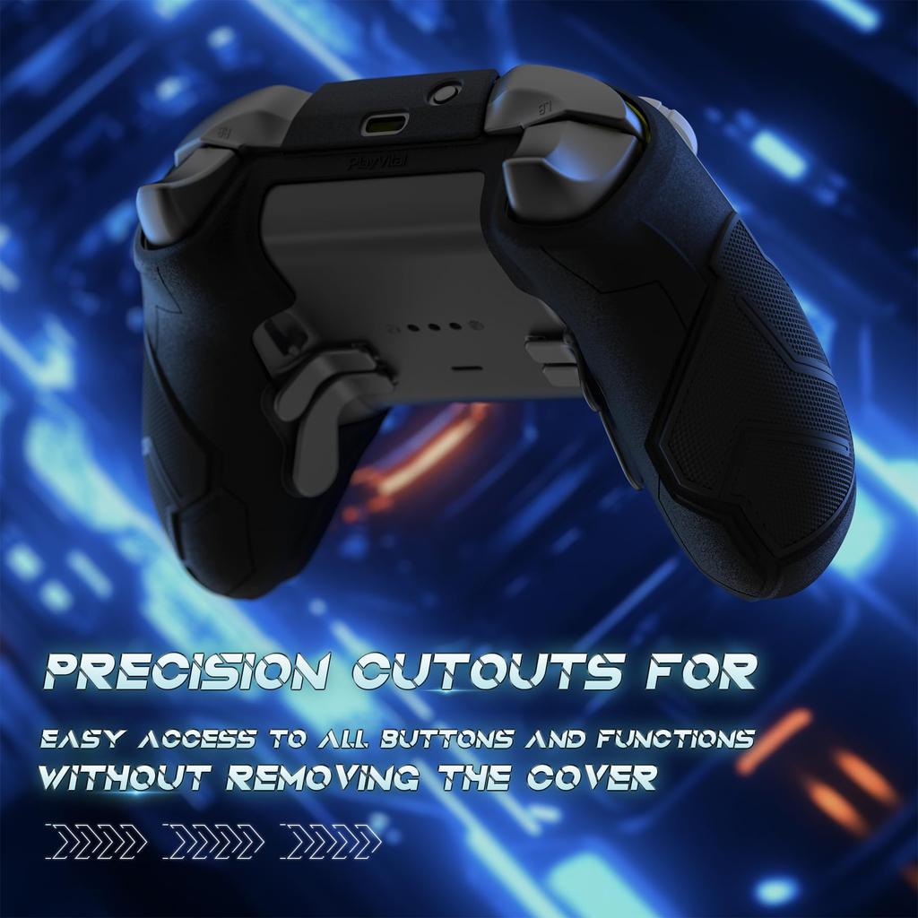 PlayVital Stellar Mecha Silicone Protective Cover for Xbox Elite Series Grip Protector with 2 Thumb Grip Caps and Mechanical Black 2, Non-Slip