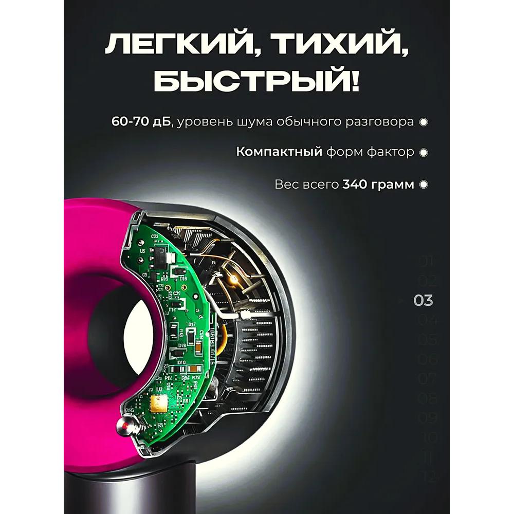Фен, профессиональный фен 2500 Вт, в комплекте 5 насадок и держатель для фена, фиолетовый