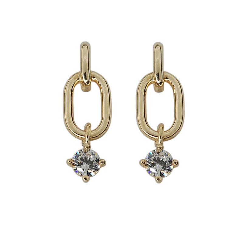 Simple Light Luxury Zircon Pendant Geometric Stud Earrings for Women 925 Sterling Silver 14k Gold Plated Jewelry Gift