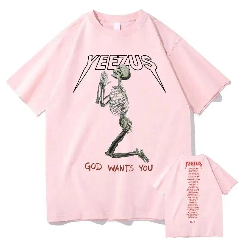 New God Wants You Kanye West Double Sided Print Tshirt Streetwear Skull Graphic T-shirts Unisex Women Hip-Hop T Shirt Man Tops Tees Unisex