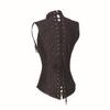 Черный корсет в стиле стимпанк, одежда для женщин, парча, готический, полный стальной костяной бюстье под грудью, сексуальный жилет