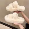 Fashion Women Thicken Plush Fur Slippers Winter Slip On Chunky Platform Loafers Mules Woman Thick Bottom Cotton Slippers