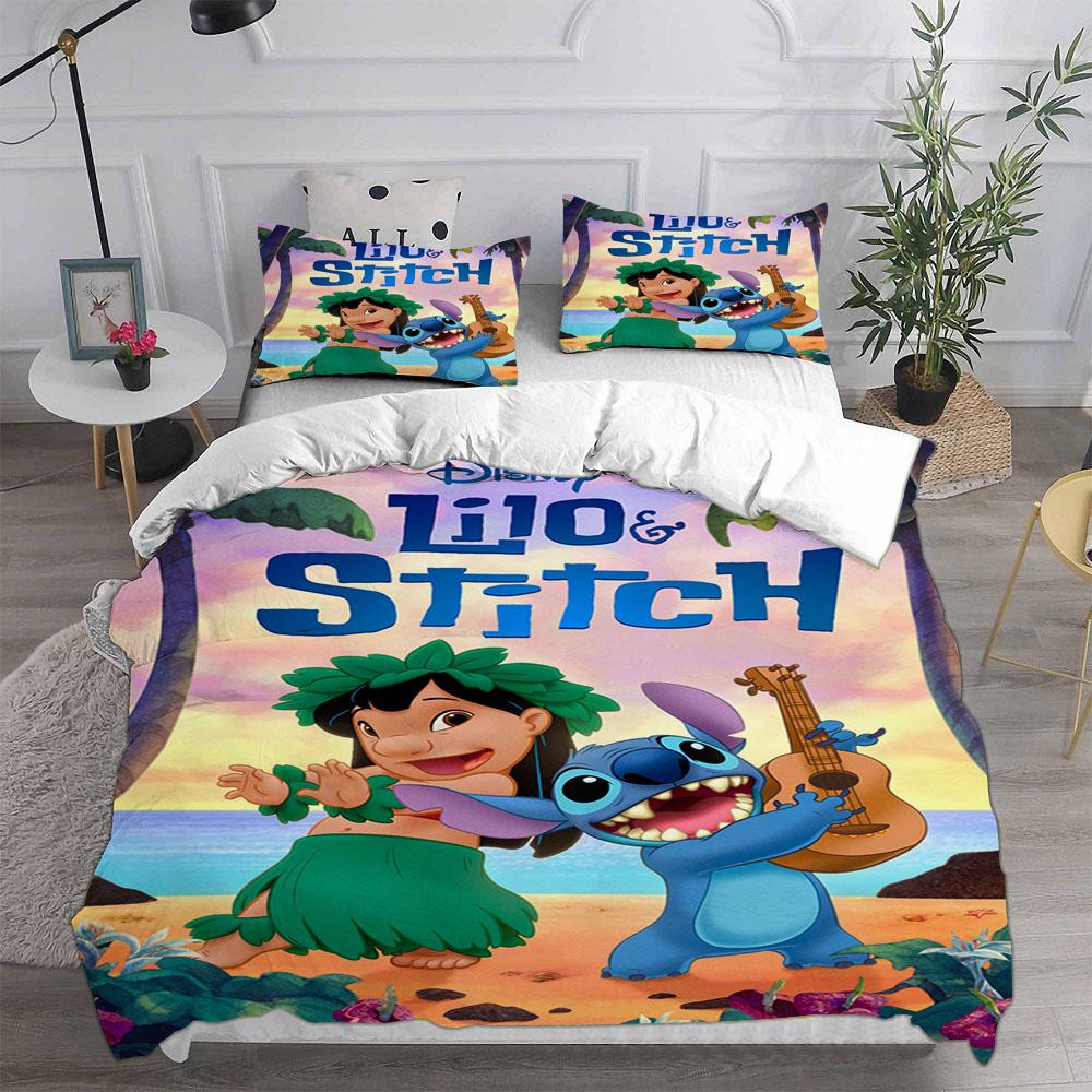 Комплекты постельного белья Lilo&Stitch Мультяшное одеяло Стеганое покрывало Покрывало на кровать Пододеяльник Наволочка Наборы из 2-3 предметов Детский Взрослый Декор для спальни