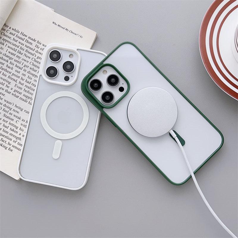 Прозрачный магнитный чехол для беспроводной зарядки Magsafe для iPhone 15 14 13 11 12 Pro Max, силиконовый бампер, прозрачный жесткий чехол для ПК