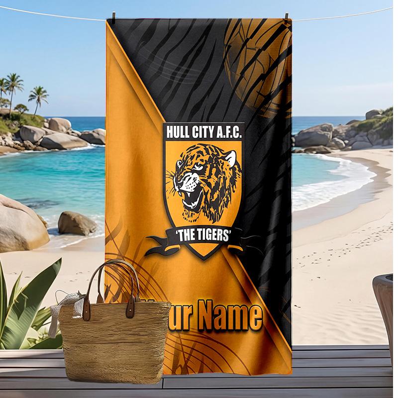Hull FC Custom Beach Towel, Print Your Name Text Lightweight Absorbent Towel for Swimming Travel