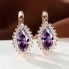 1 Pair Rose Gold Color Marquise Cut Multicolor Birthstone Drop Dangle Hook Earrings White Red Blue Green Stone Horse Eye Claw Earrings Jewelry