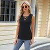 2025 Новая женская майка без рукавов с V-образным вырезом и шнуровкой из жаккарда, однотонная повседневная блузка для весны и лета