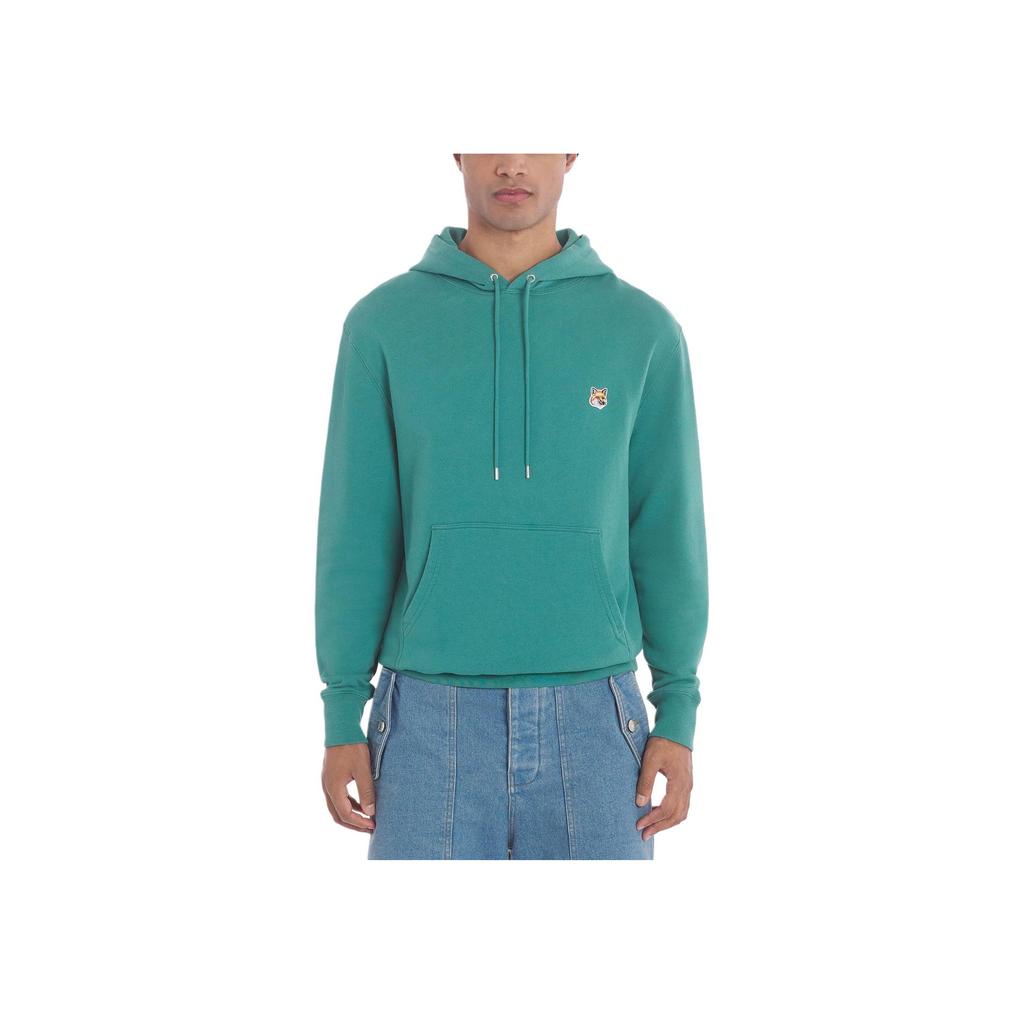 Maison Kitsune SS24 Fox Head Embroidery Patch Hoodie Solid Color Pullover Long Sleeve Sweatshirt Men sweatshirt Pine-Green LM00702KM0001-P373