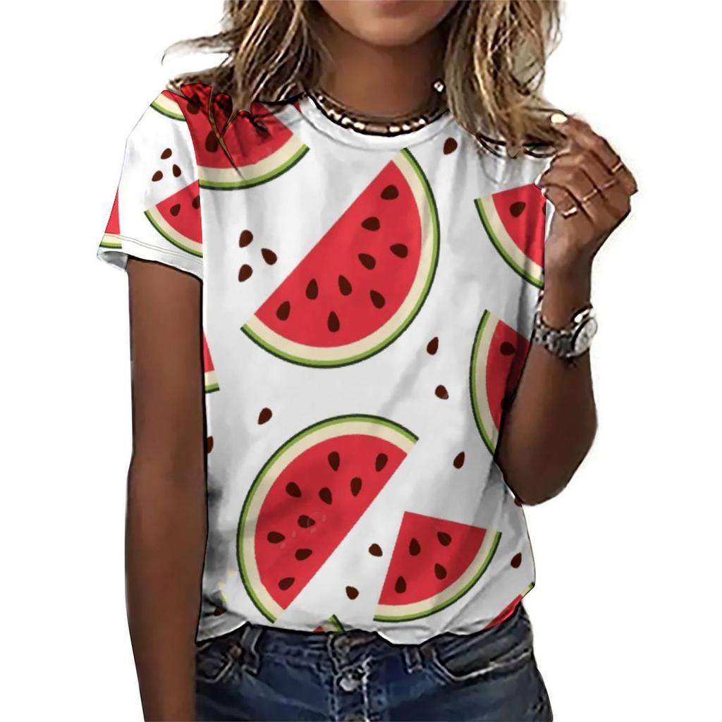 Women's Fruit and Watermelon 3D Printed T-shirt, Round Neck Short Sleeve T-shirt, Harajuku Y2K Large T-shirt, Women's Clothing