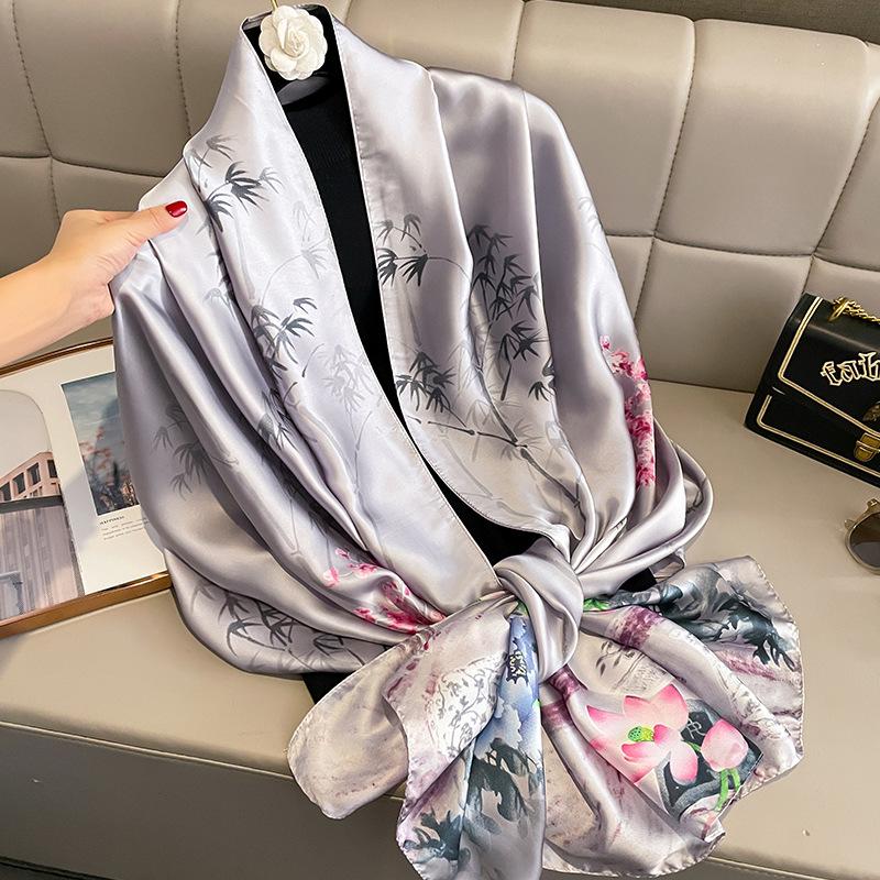 Women Scarf Silk Scarves Spring And Summer Fashion Printing Shawl Temperament Long Wrap Thin For Travel Warm Neck Sun Protection