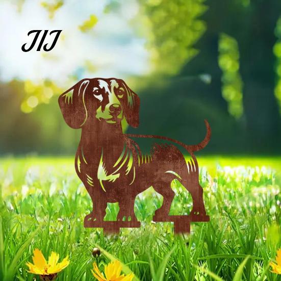 Dachshund Garden Stake Metal Stake, Rusty Animal Silhouette Decorative Yard Dog Decor Art for Outside Lawn, Pathway, Patio, Flower Bed Rustic Sign