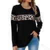 Fashion Women's Casual Tops Loose Printed Leopard Splicing Urban Round Neck Pullover Long-sleeved T-shirt Elegant Women's Clothing