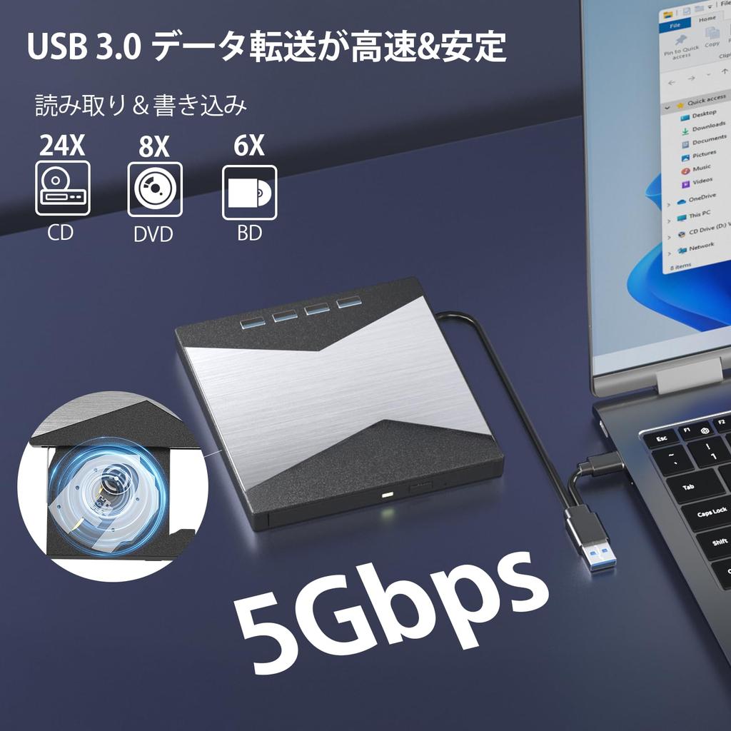 [2025 Innovative Version] External Blu-ray Drive, 4K UHD Playback Compatible, Blu-ray Player, BDDVDCD Player, PlaybackReadWrite Support, High-Speed