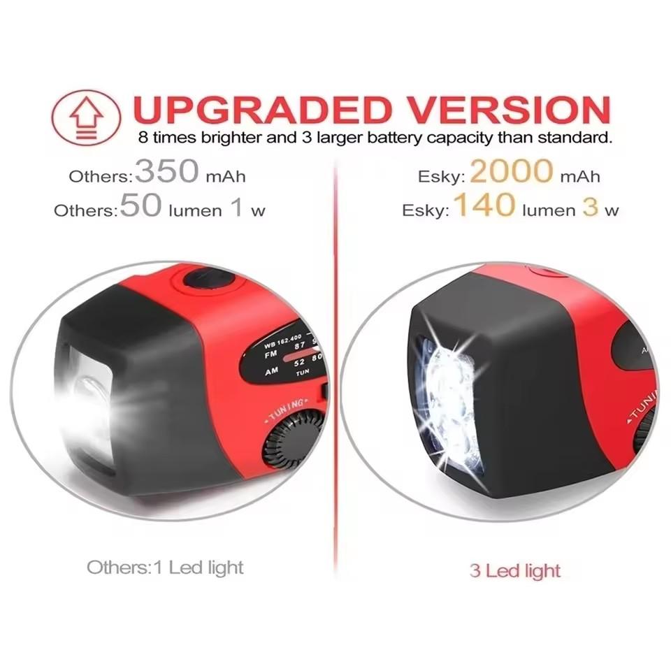 Многофункциональное портативное аварийное радио с ручным приводом, солнечной зарядкой, FM/AM/WB/NOAA, повербанк