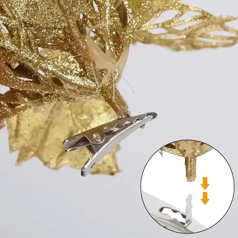 Christmas Red Gold Glitter Flowers Artificial Poinsettia Flower for Xmas Tree Ornaments Navidad New Year Party Home Decoration