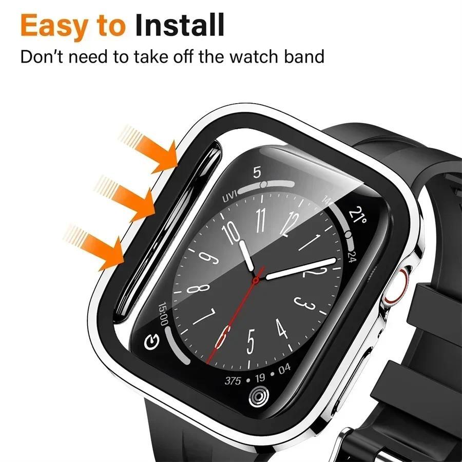 Стекло+Чехол для Apple Watch 42 46мм 45мм 41мм 49мм 44мм 40мм с прямой кромкой Защитная крышка экрана Чехол iWatch SE 6 7 8 9 10 Ultra