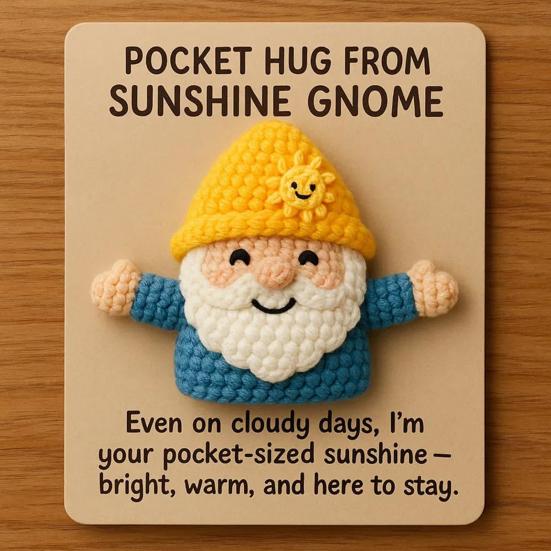 Pocket Hug Gnome Handmade Crochet Gnome with Inspirational Positive Card Mini Stress Relief Companion Doll Encouragement Gifts for Family Friends