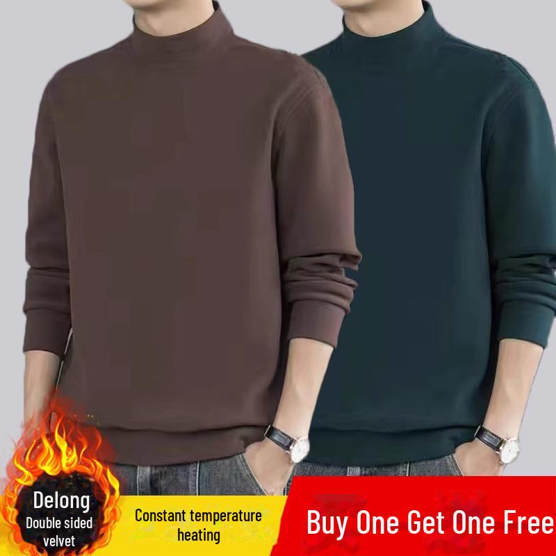 Men's Double-Sided Velvet Turtleneck T-Shirt with Warm Lining for Fall & Winter