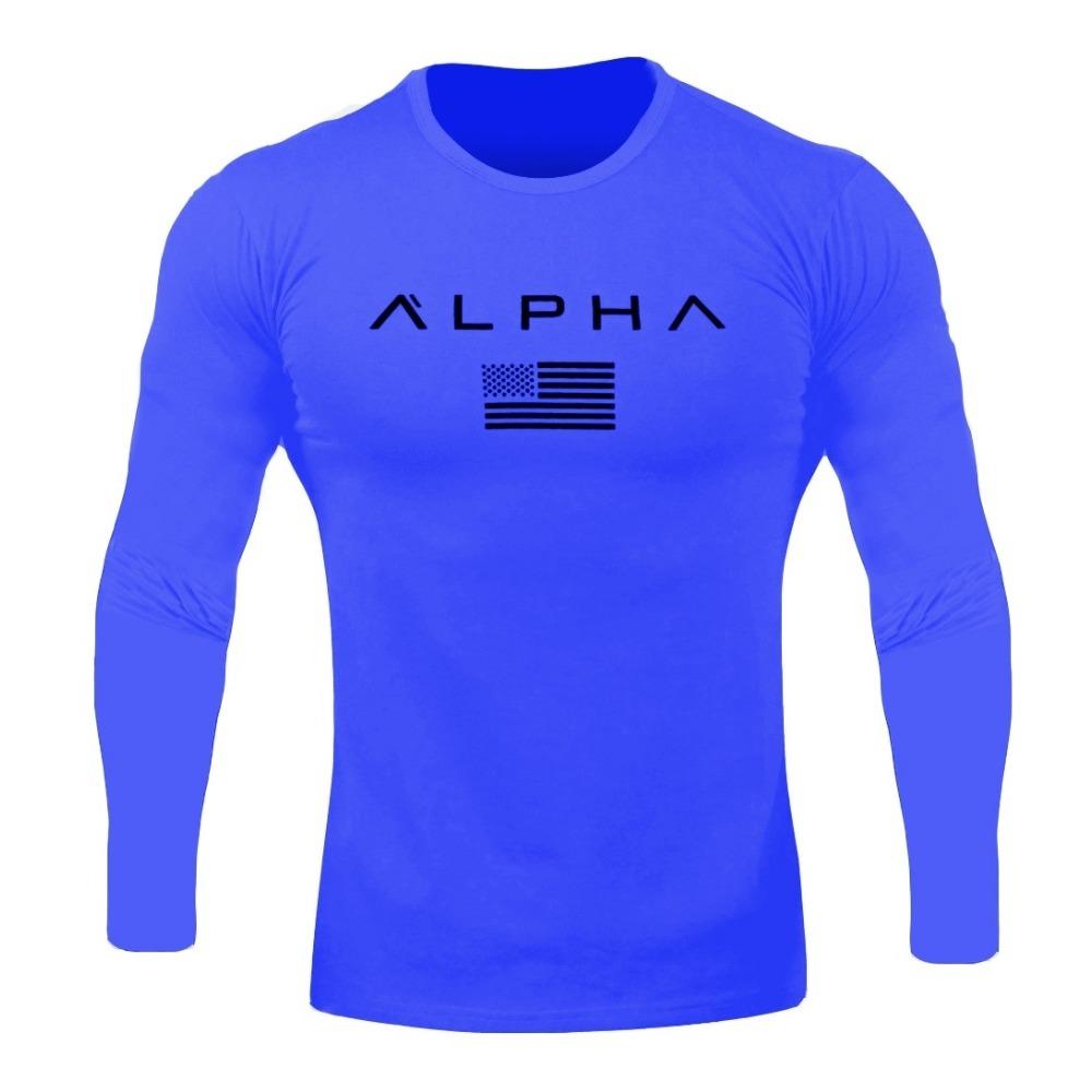 Men Long Sleeves Letter Printed T-Shirt Fitness Tees Outdoor Sport Running Climbing Tights Bodybuilding Muscle Gym Train Compression Shirt