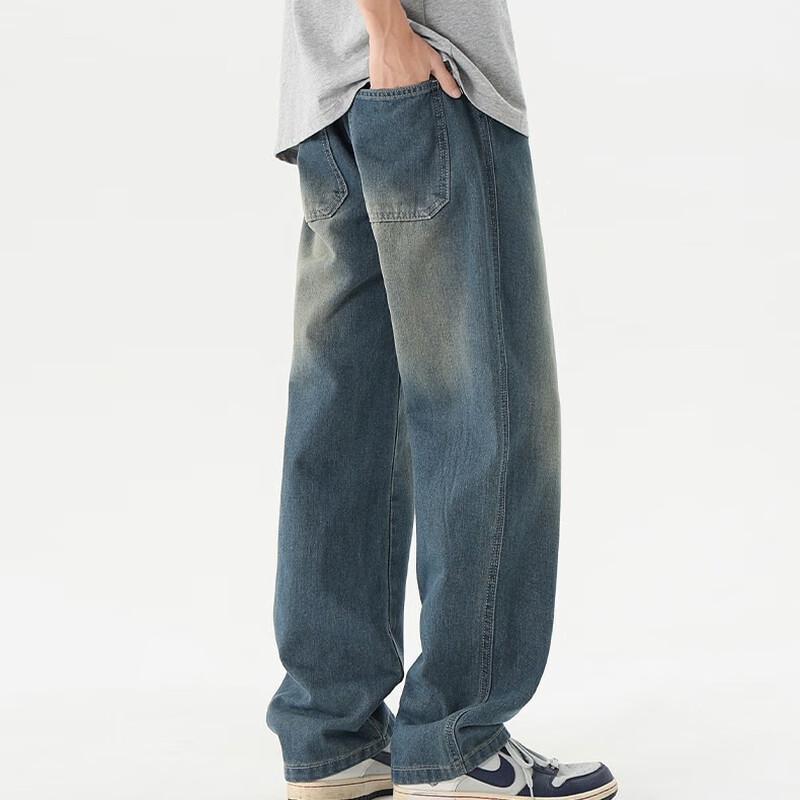 Jeanswest Men's Outdoor Loose-Fit Straight-Leg Retro Casual Jeans