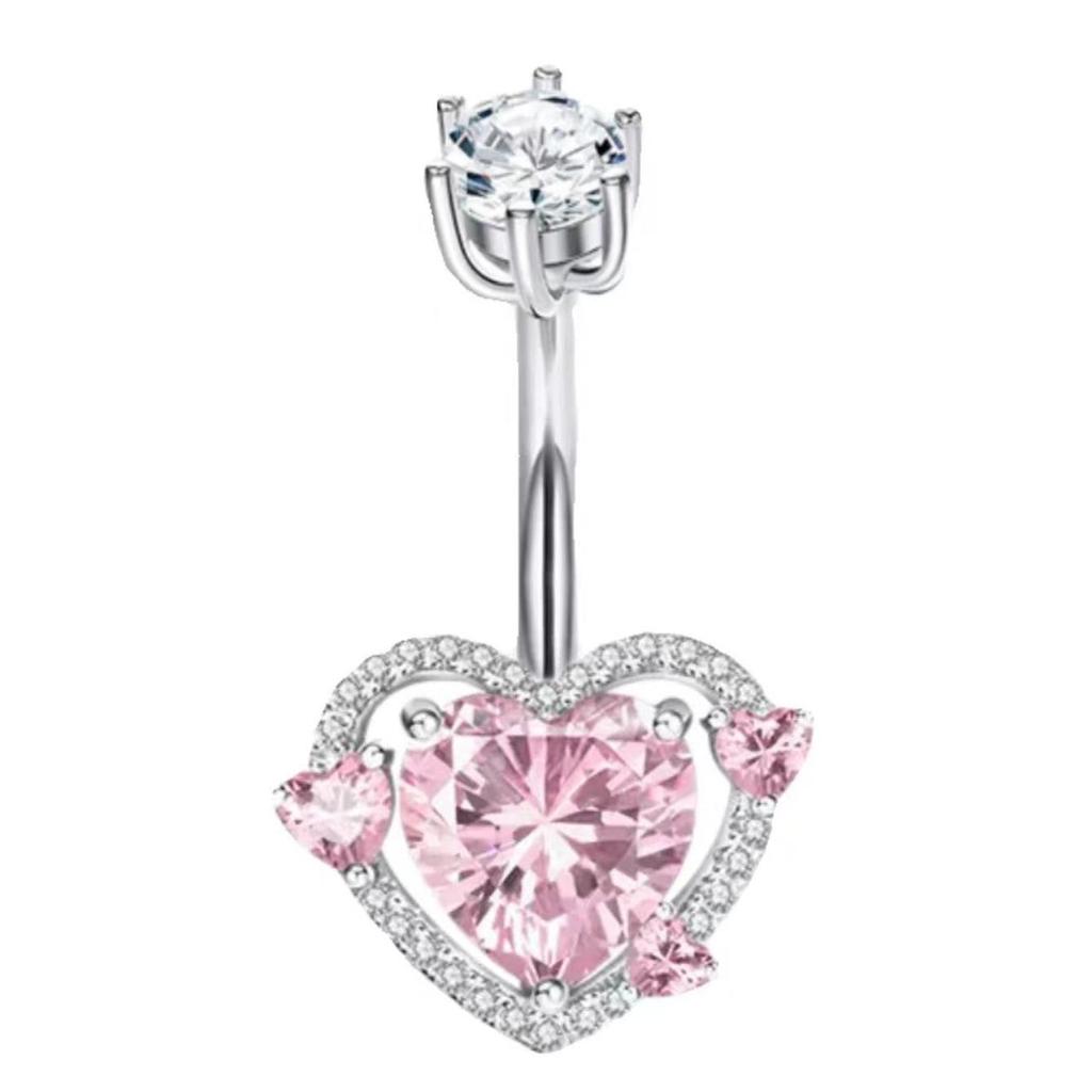Циркониевый кулон в форме сердца, пирсинг пупка с бантом