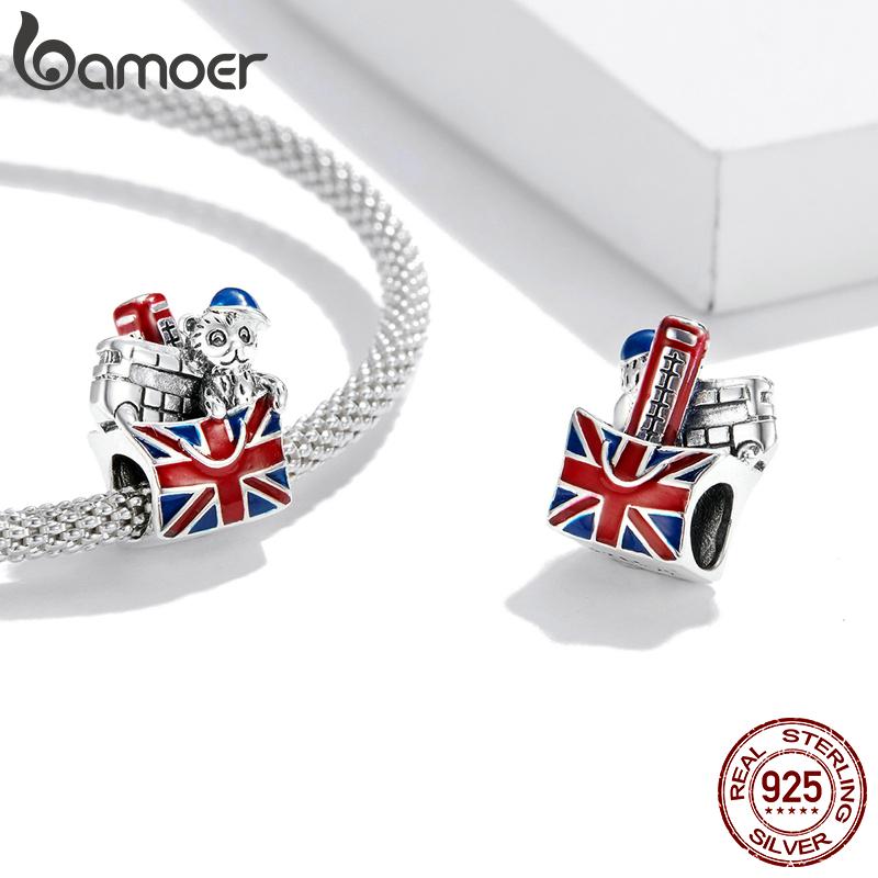 BAMOER 925 Sterling Silver Traveling Series Shine Cubic Zirconia Cute Pink Car & Windmill House Love & Heart Cable Car Charm Beads