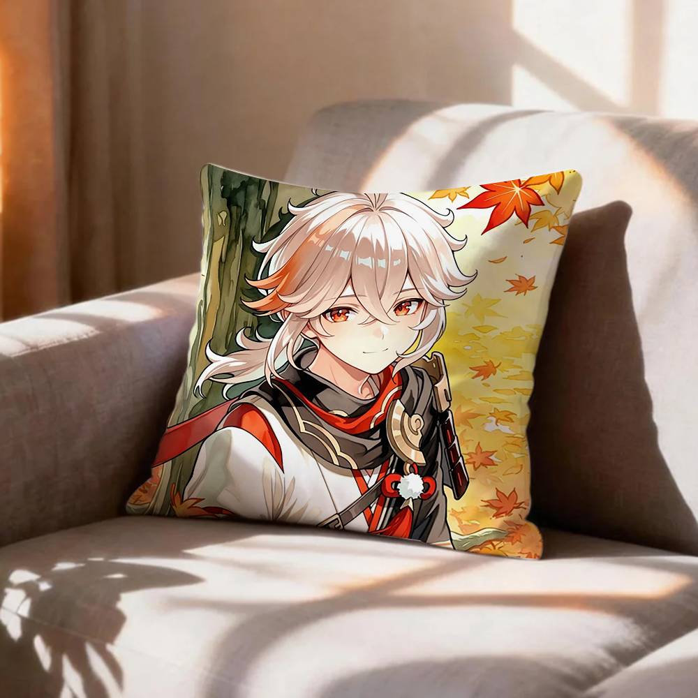 Anemo buffer KKaedehara KKazuha Genshin Pillow Case Pattern Printed Pillowcase For Living Room Sofa Cushion Cover