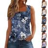 Women's Pleated Square Collar Sleeveless Vest Print T-shirt