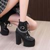 Готические ботильоны с пряжкой и ремешком, женские мотоциклетные ботинки на очень высоком каблуке на платформе и массивном каблуке с цепочкой