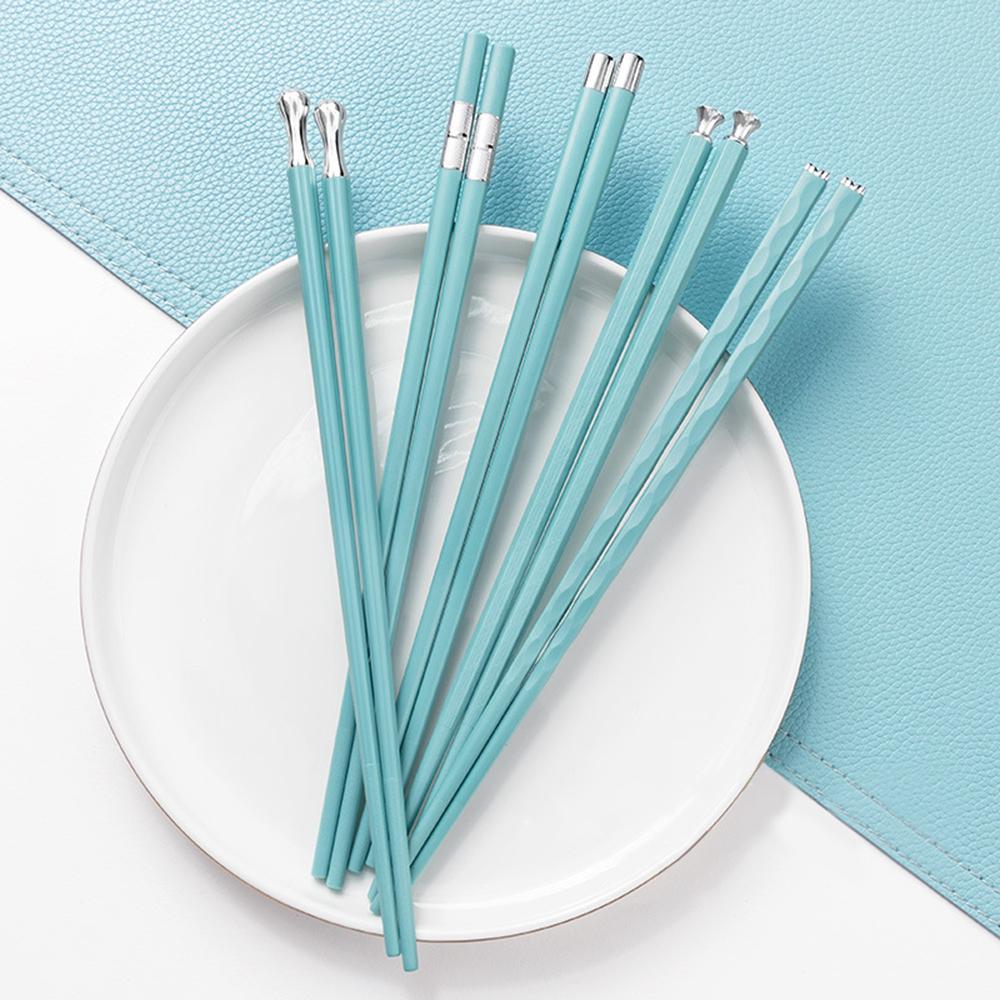 Новые синие 5 пар многоразовых китайских палочек для еды из сплава, устойчивые к плесени, суши, палочки для горячего горшка, пищевые бытовые палочки для еды