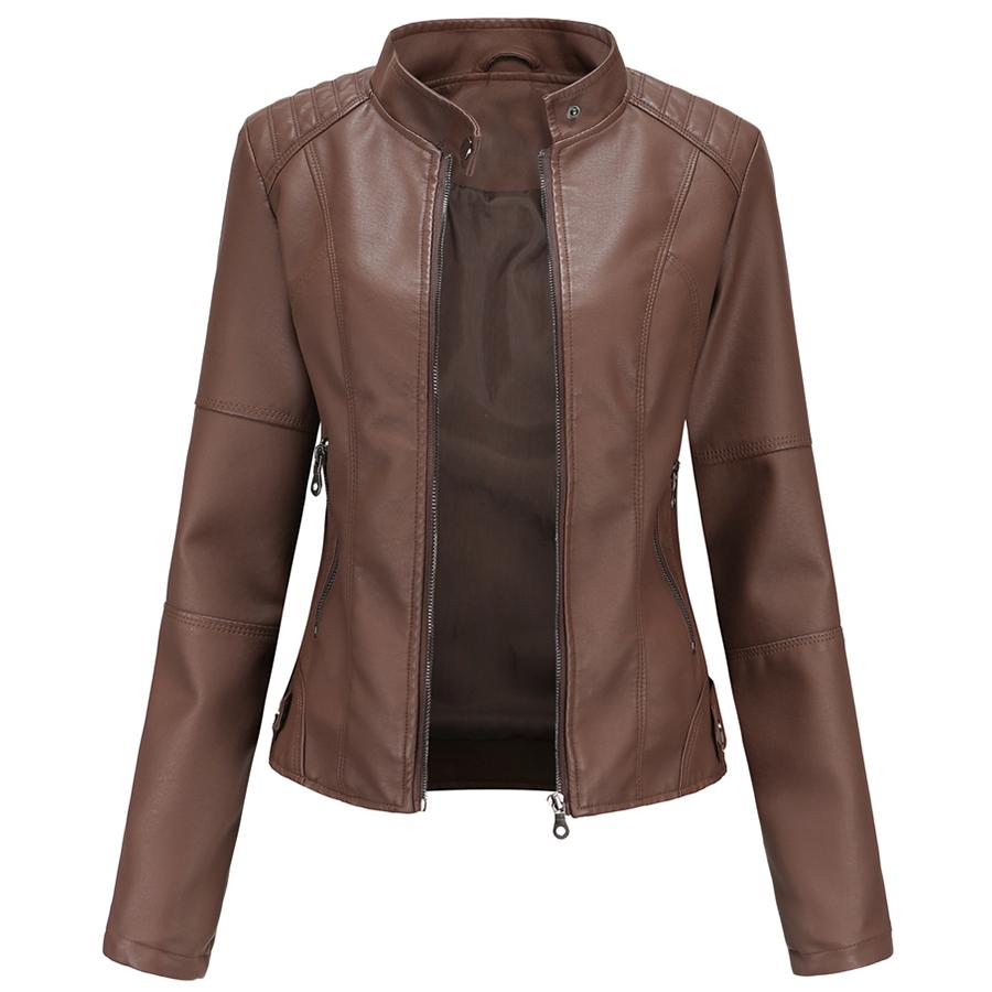 Женская байкерская куртка из искусственной кожи из искусственной кожи, мотоциклетная повседневная тонкая куртка на молнии, укороченная верхняя одежда Racer Moto Bomber, большие размеры S-4XL, модная новинка большого размера