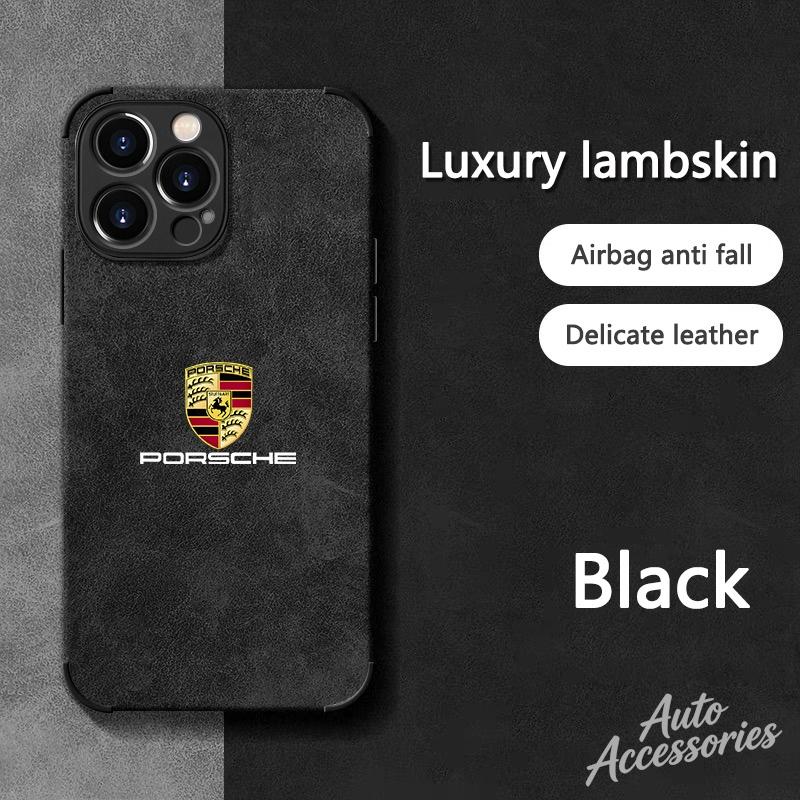 Для Porsche Логотип Замша Полностью закрывающий Чехол для телефона Для iPhone 16 15 13 14 12 Pro Max 8 XR XS 16 Plus 15Pro MAX Чехол-оболочка Наклейки
