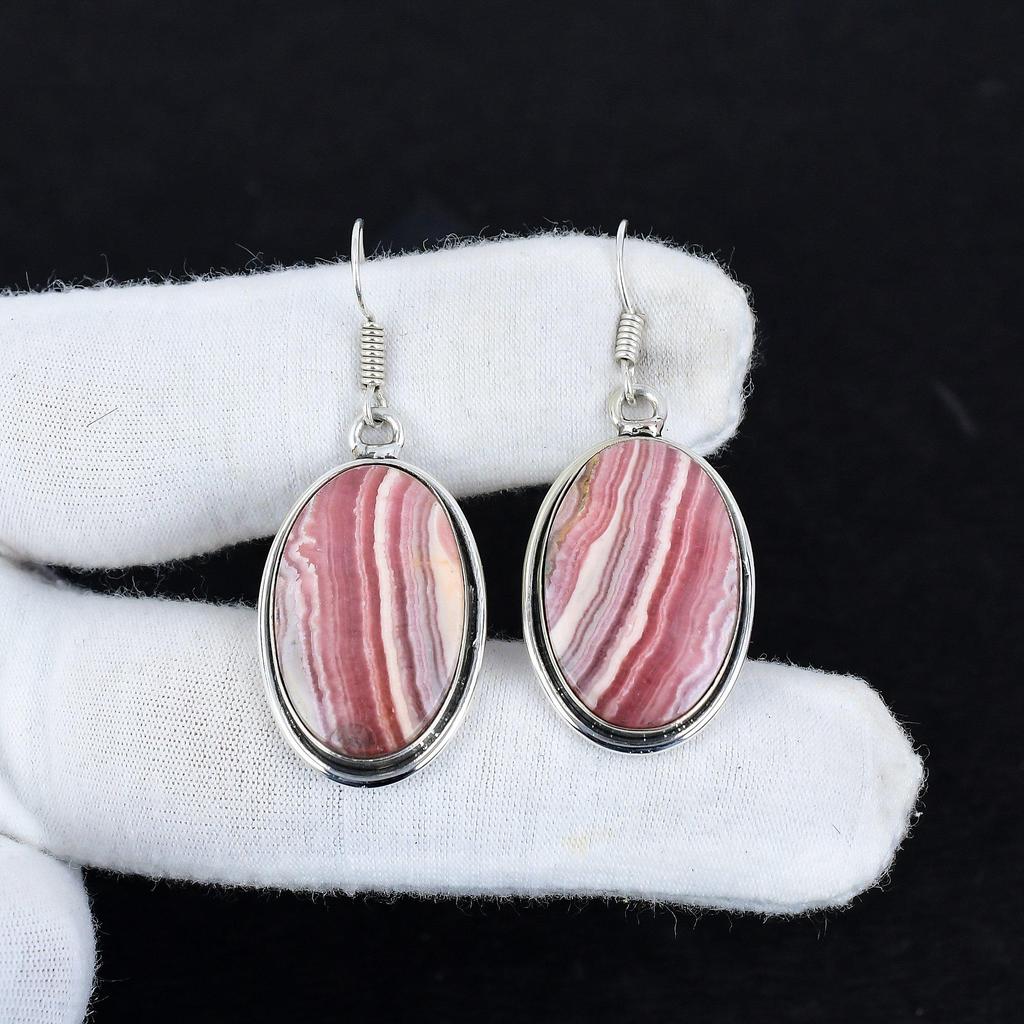 Natural Rhodochrosite Gemstone Antique Earrings 925 Sterling Silver Earring, Boho Silver Jewelry Dangle Earrings, Gifts For Women Gifts For Her