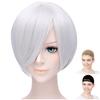 CaseEden Cosplay Wig, Silver, Light Silver, Smooth Short Bob Wig, Set of 2 White Merche Wig Nets