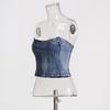 Spring 2025 European & American Sexy Washed Denim Zipper Tube Top